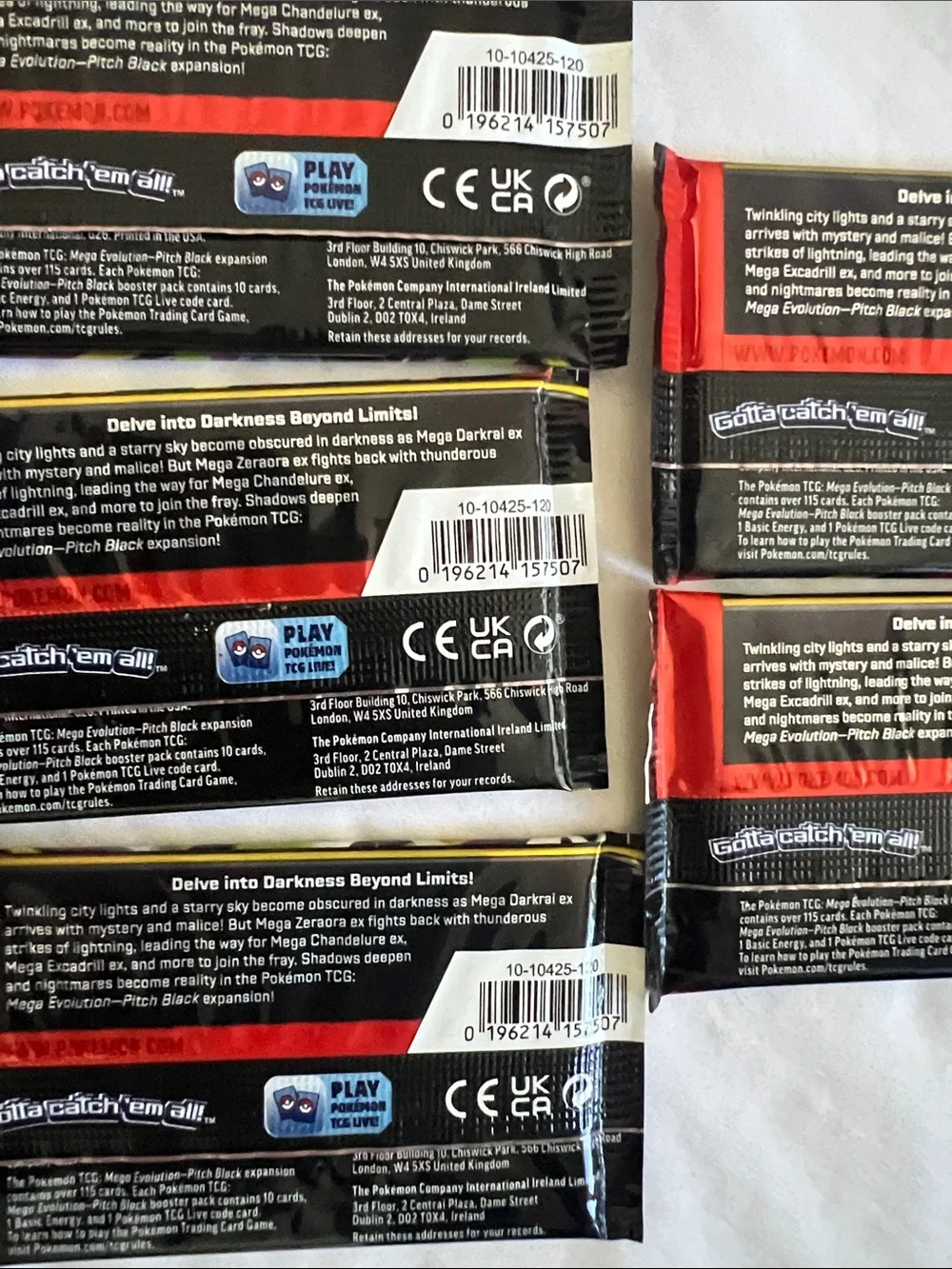 Pokemon Pitch Black Trading Card Booster Packs - Black, Purple, Yellow, Red